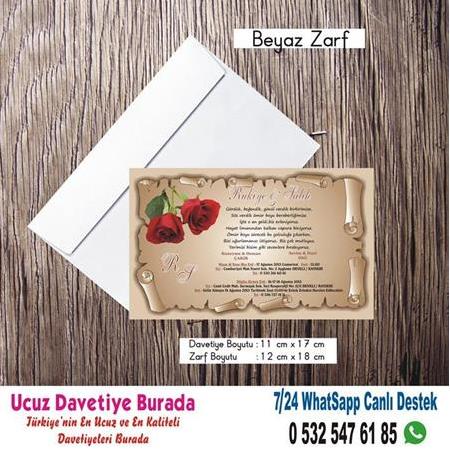 Çiçekli Ucuz Düğün Davetiyeleri - 500 Adet Davetiye 150 TL (zarfsız) -102- WHATSAAP: 0 532 547 61 85